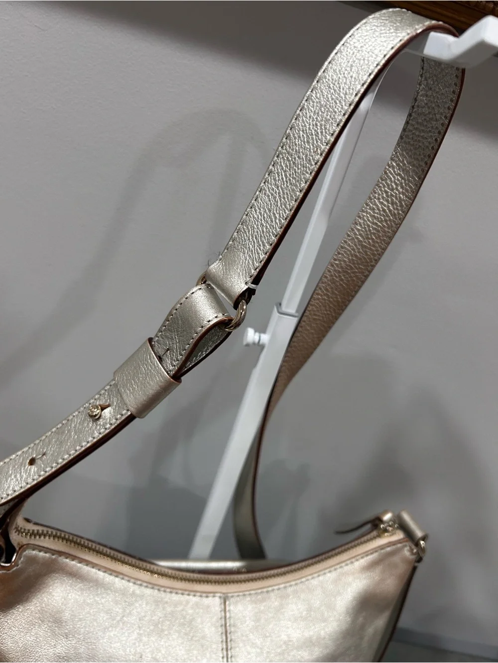 Kate Spade Metallic Silver/Champagne Leather Crossbody Bag